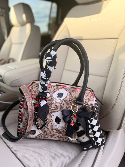 "Blackjack Widow" - checker speedy tote /hand painted red accents