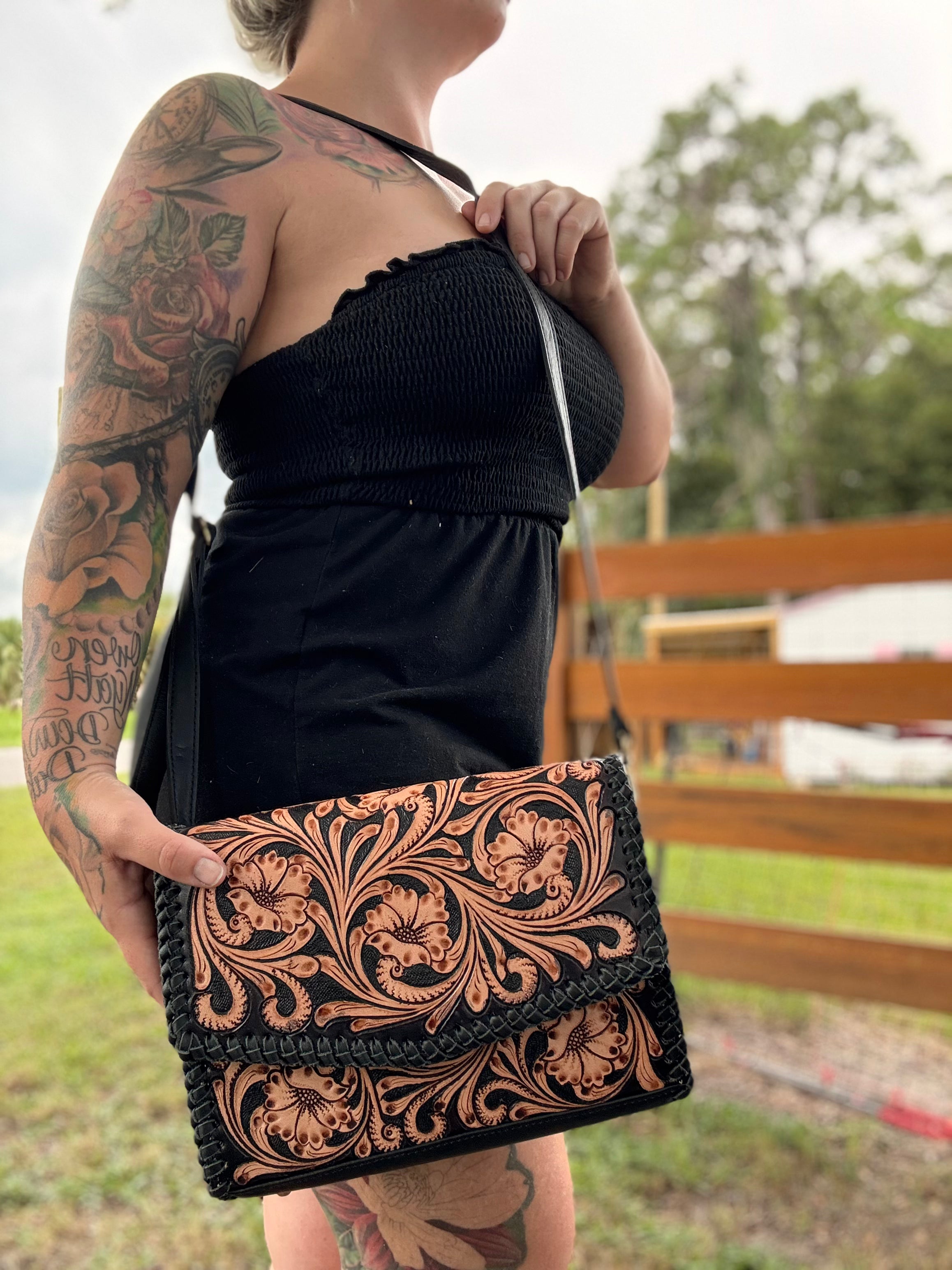 Tooled leather purse