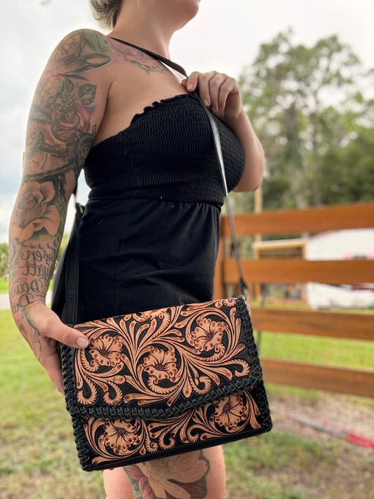 Tooled leather purse