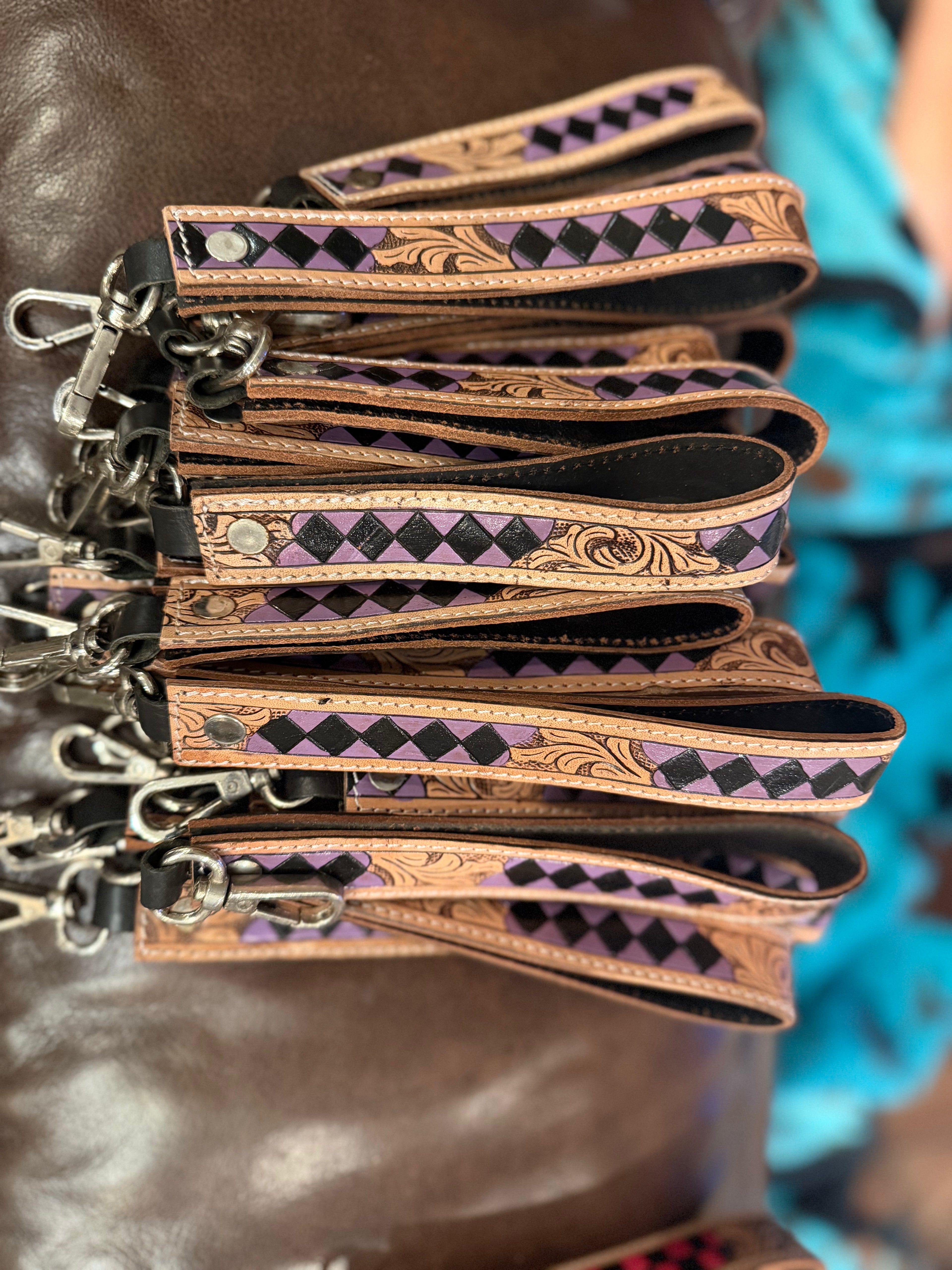 Large keychain tooled wristlet 9”