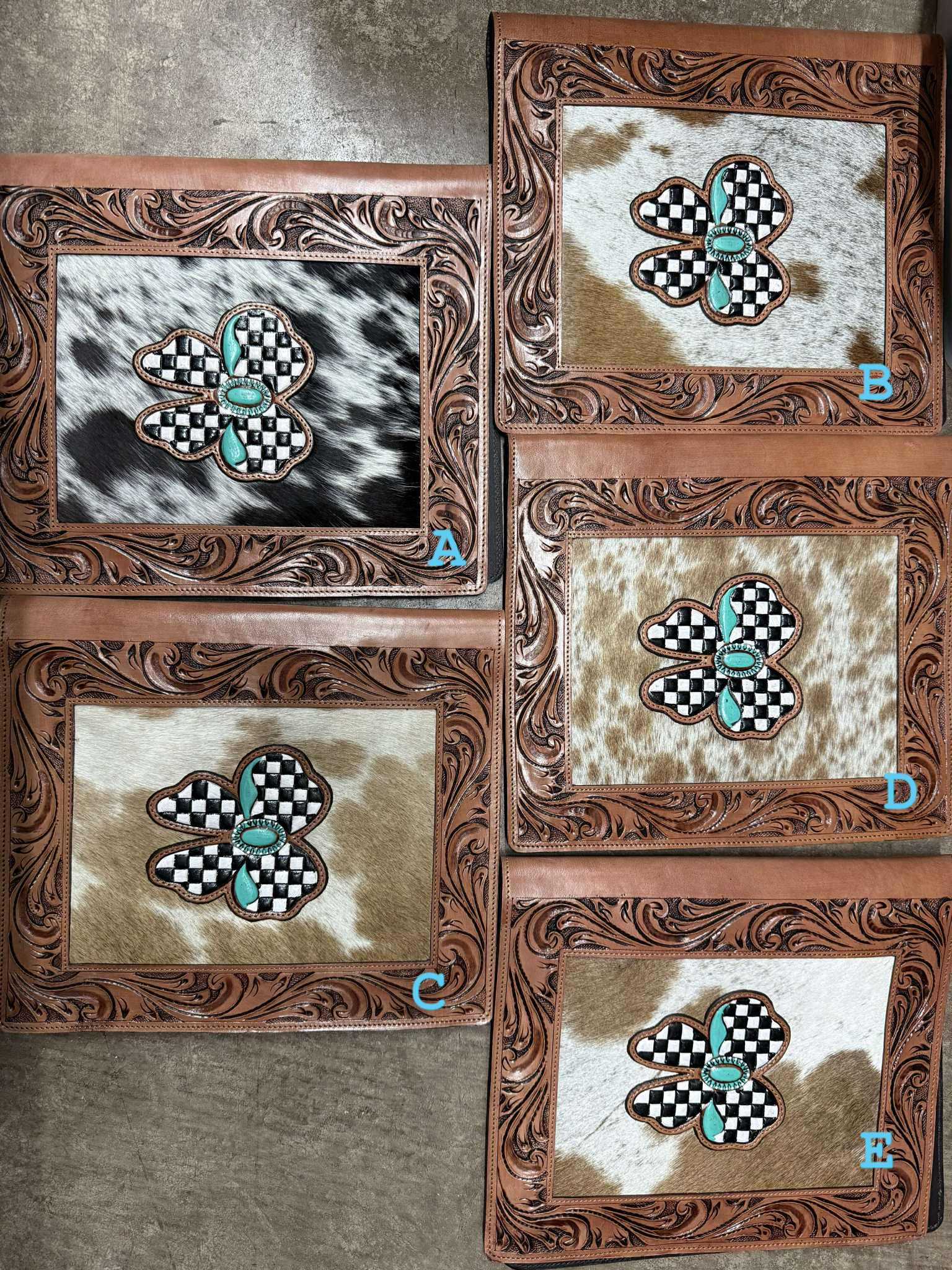 Turquoise / checker bow notebook portfolio cover