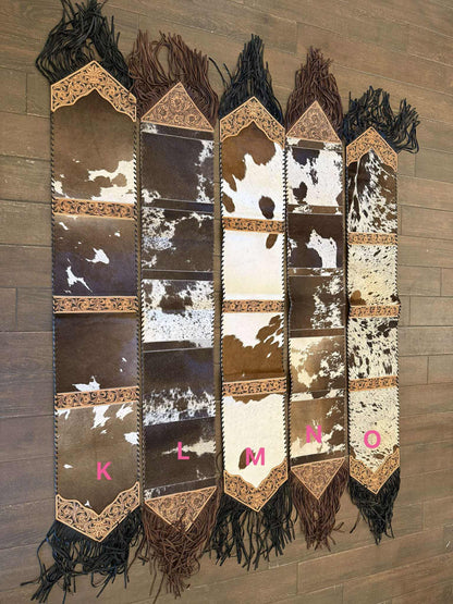 6ft fringe cowhide and tooled leather runners