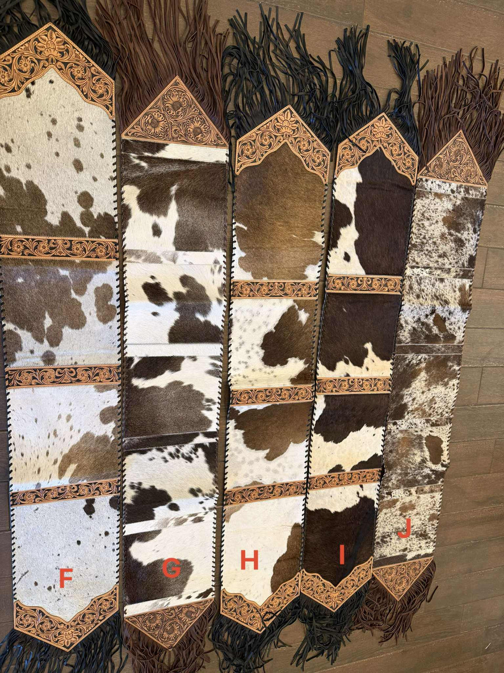 6ft fringe cowhide and tooled leather runners