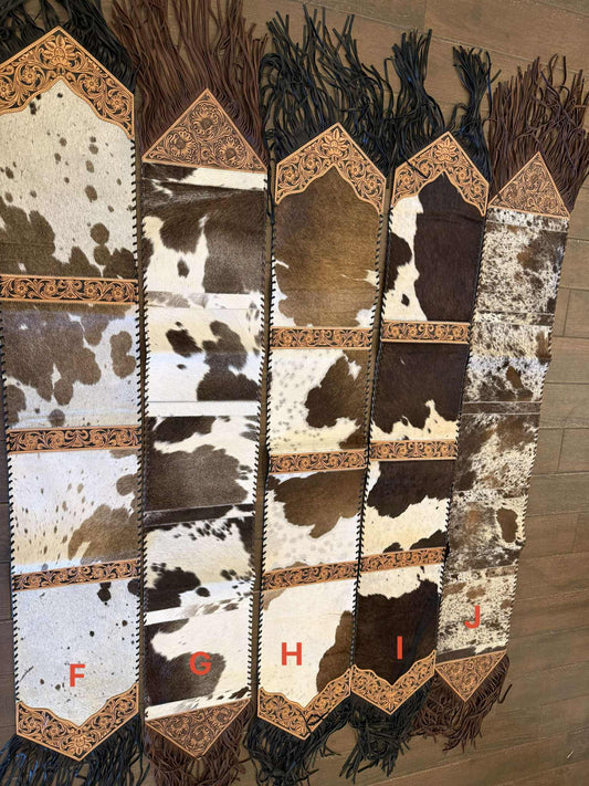 6ft fringe cowhide and tooled leather runners