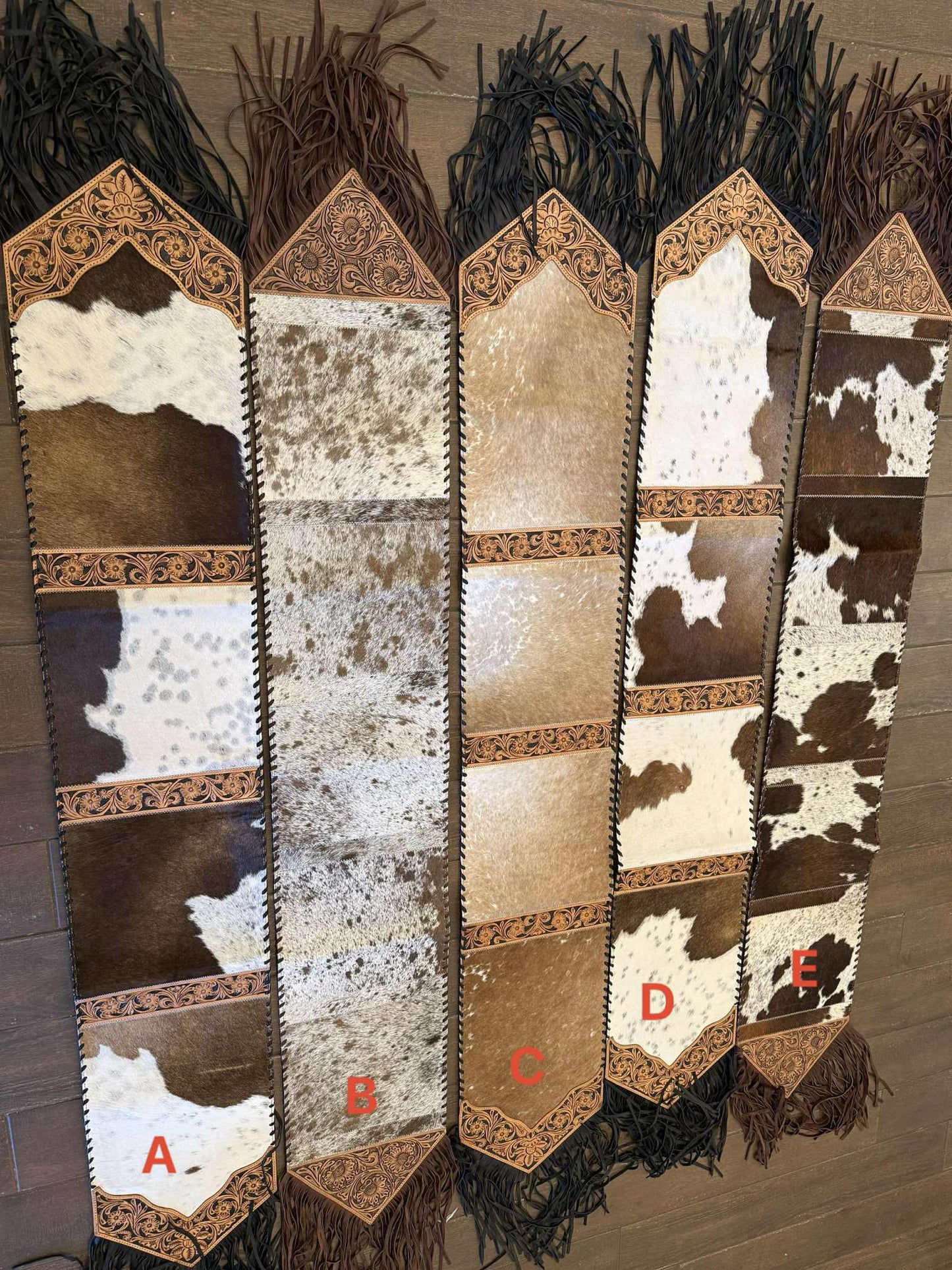 6ft fringe cowhide and tooled leather runners