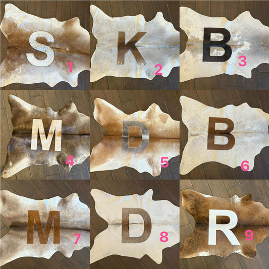 Letter calf hides roughly 41”