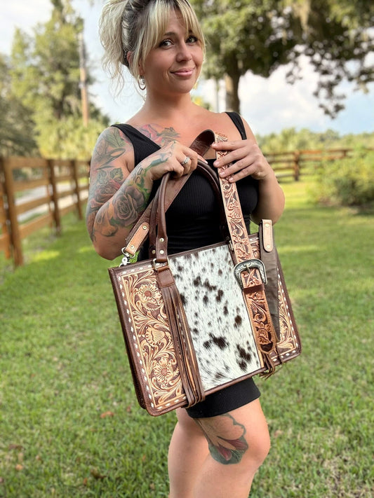 Large bag tooled leather