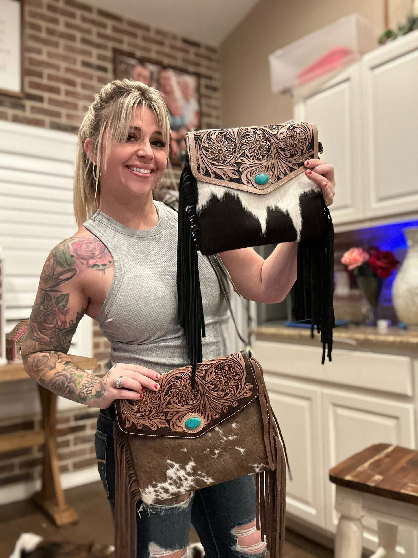 Leather cowhide purse