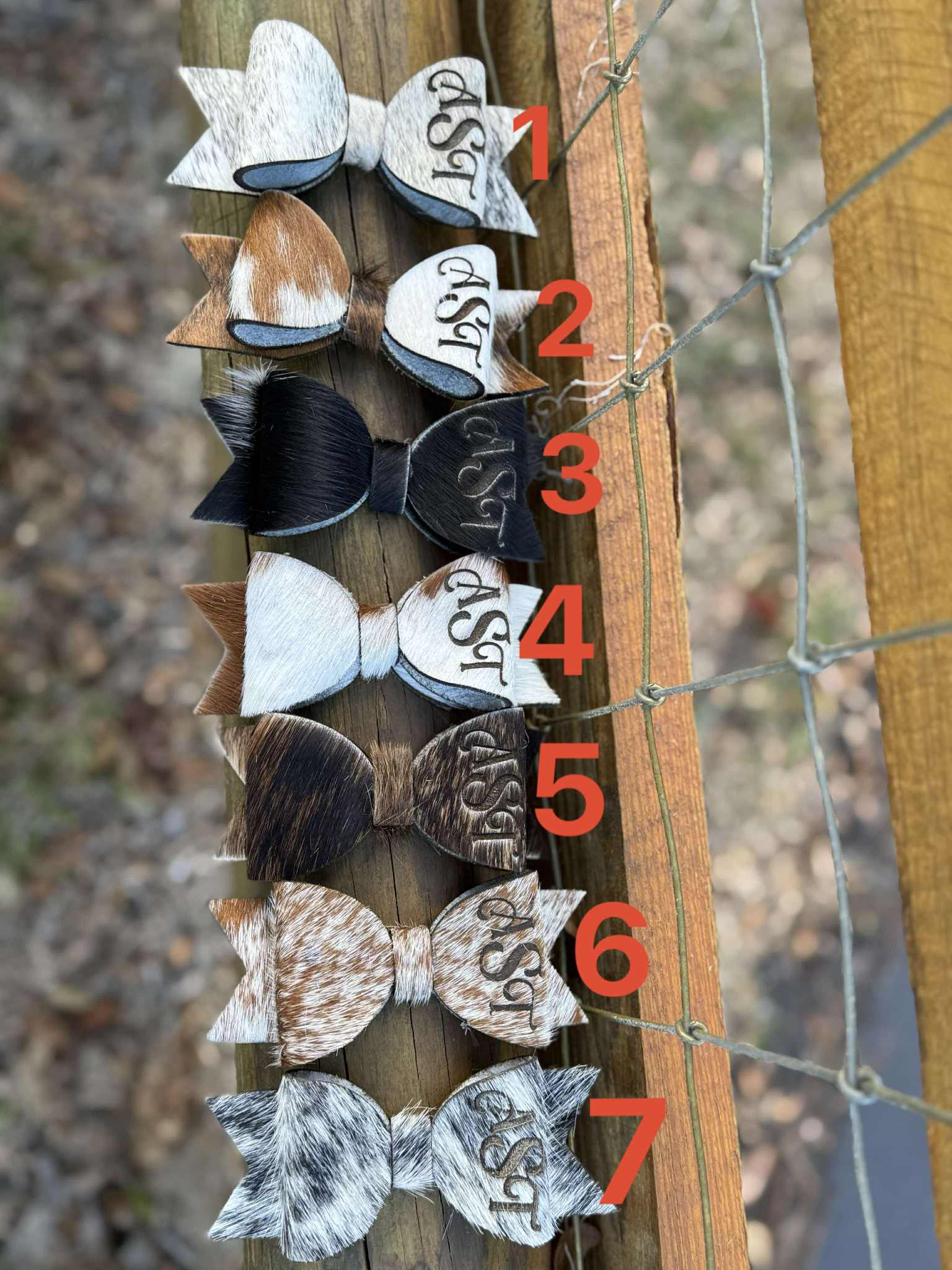 Cowhide hair bow clip with FREE engraving - READ DESCRIPTION BEFORE ORDERING