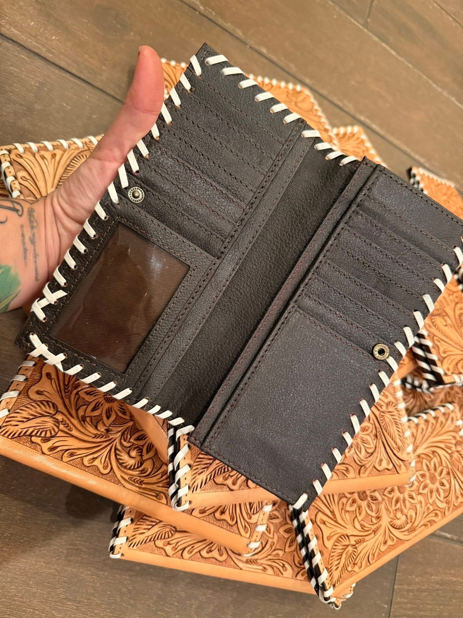 Tan tooled leather Wallet