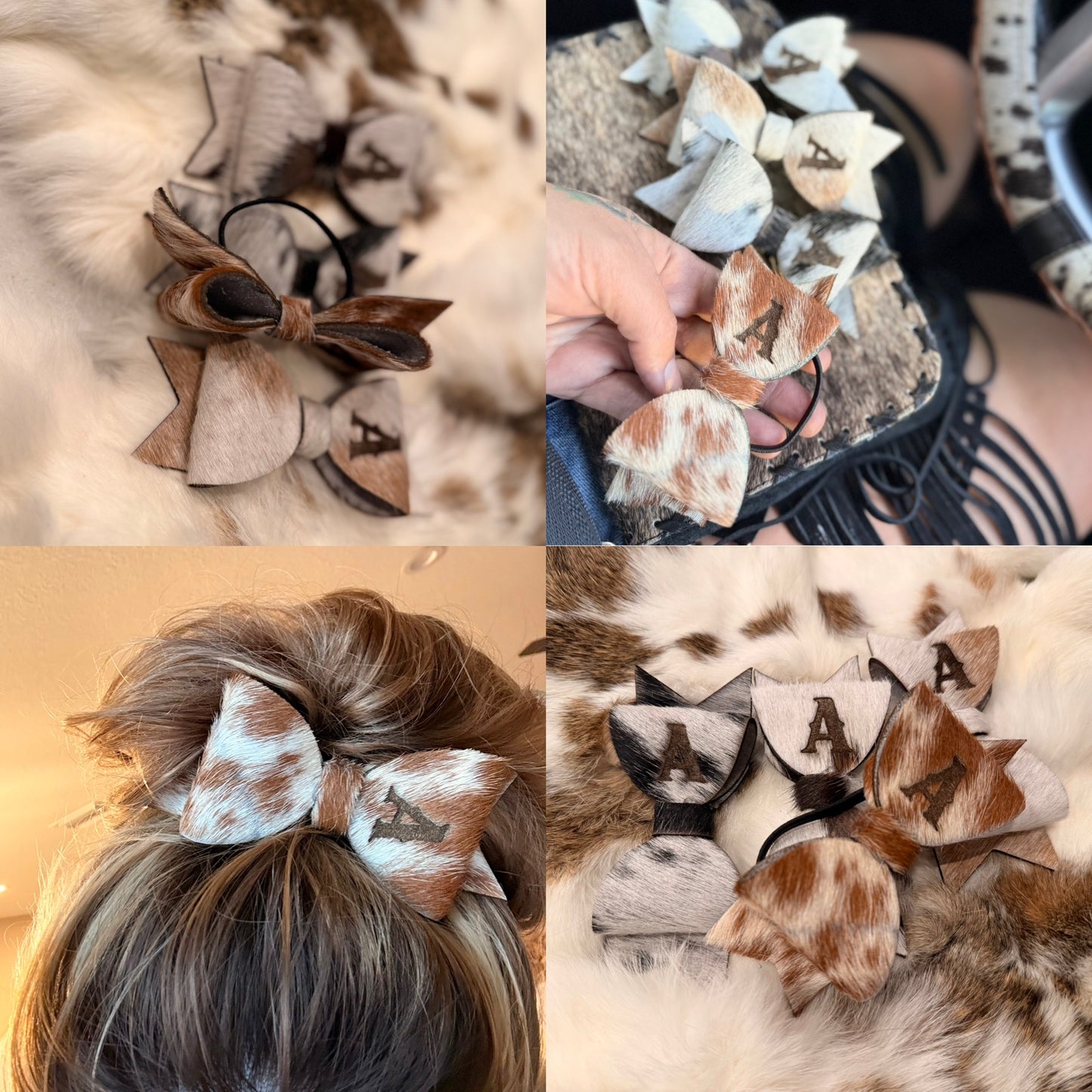 HAIR TIE cowhide bows - comes with one!