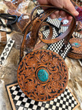 Brown tooled leather - turquoise Canteen