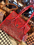 CLASSY LADY Red tooled leather purse