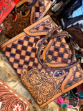 Brown checker Tooled purse