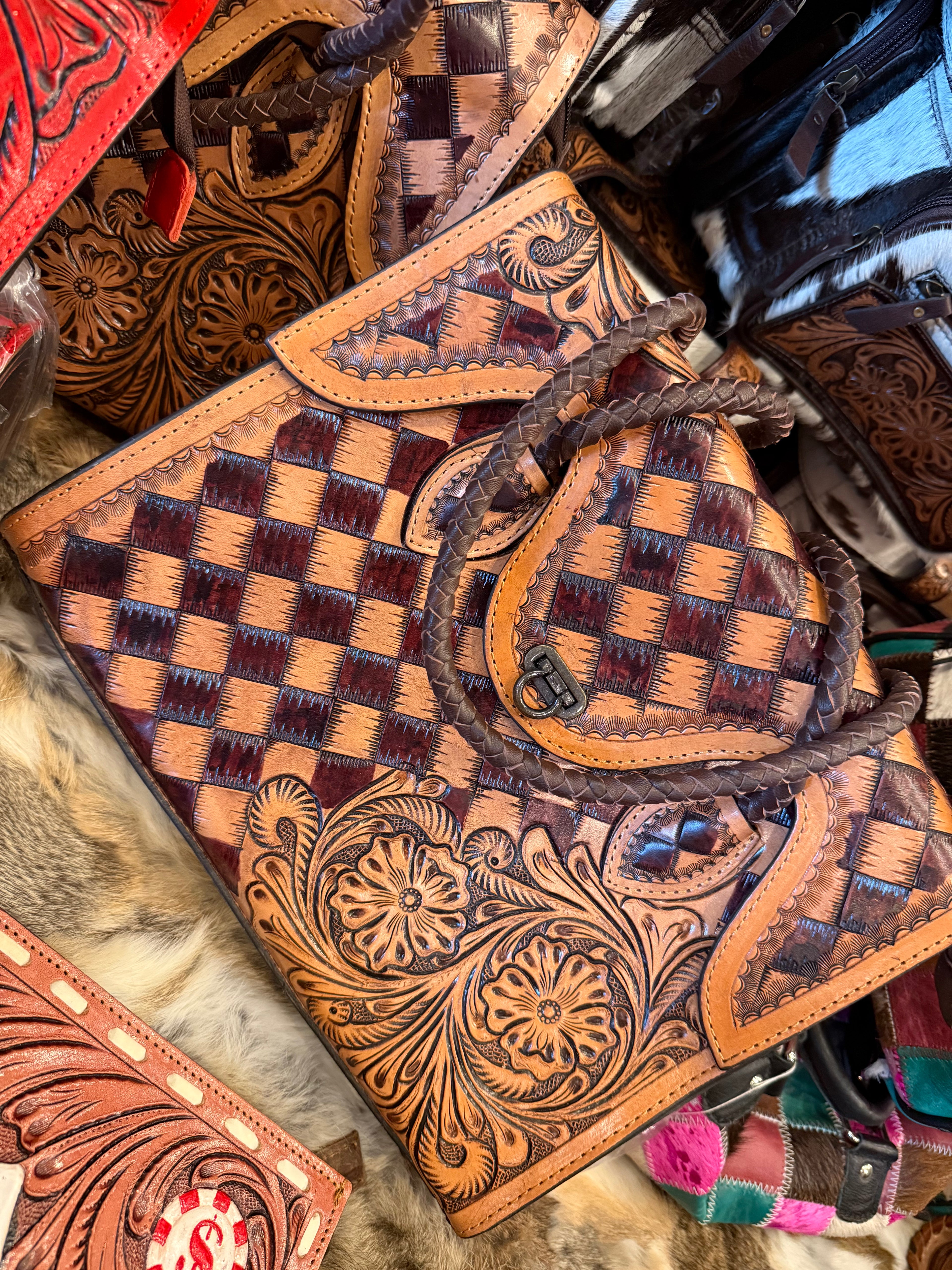 Brown checker Tooled purse