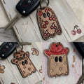 Tooled leather ghost Keychain
