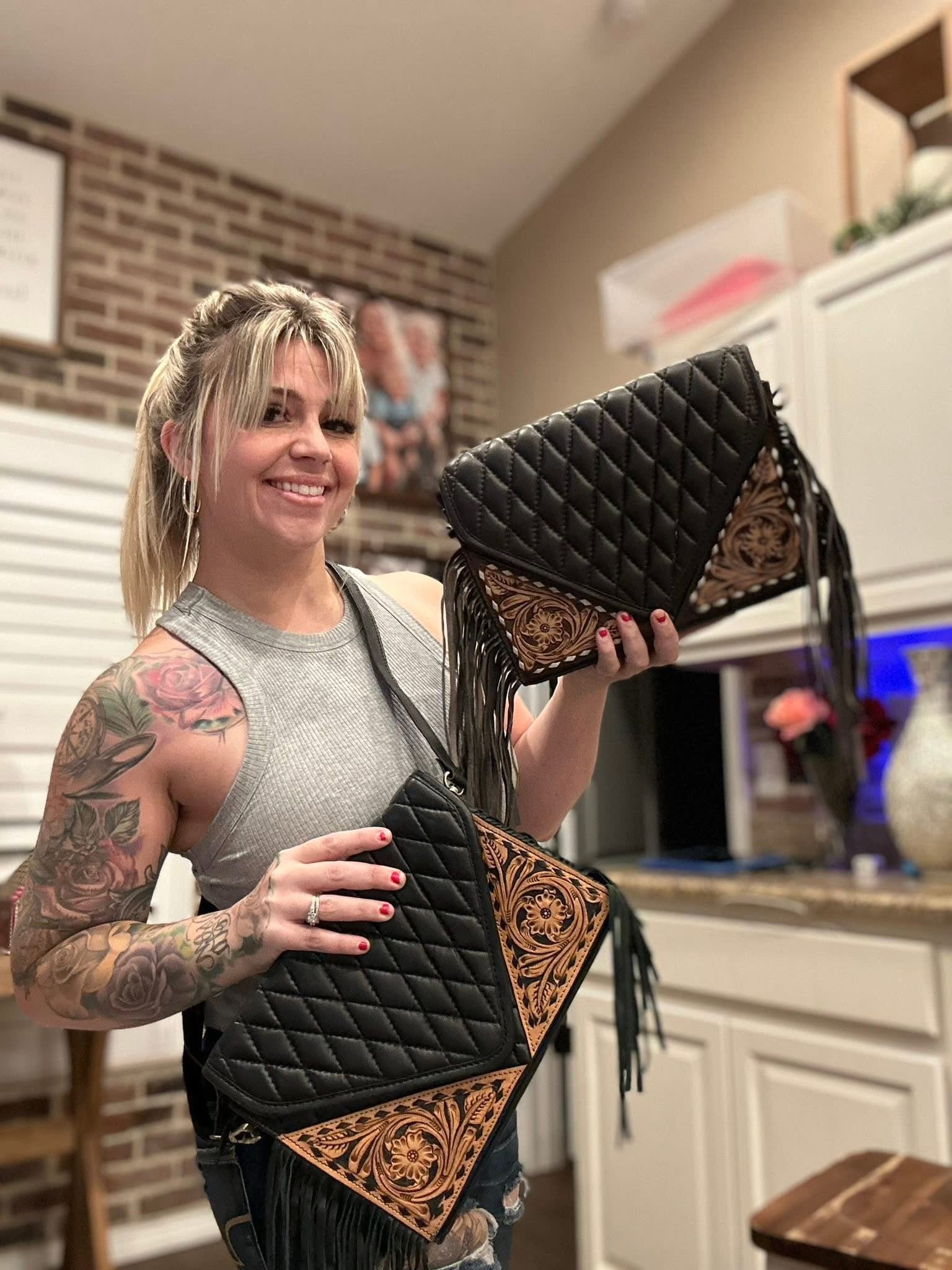 Quilted & tooled leather purse