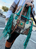 "Aurora Turquoise" cowhide and fringe speedy