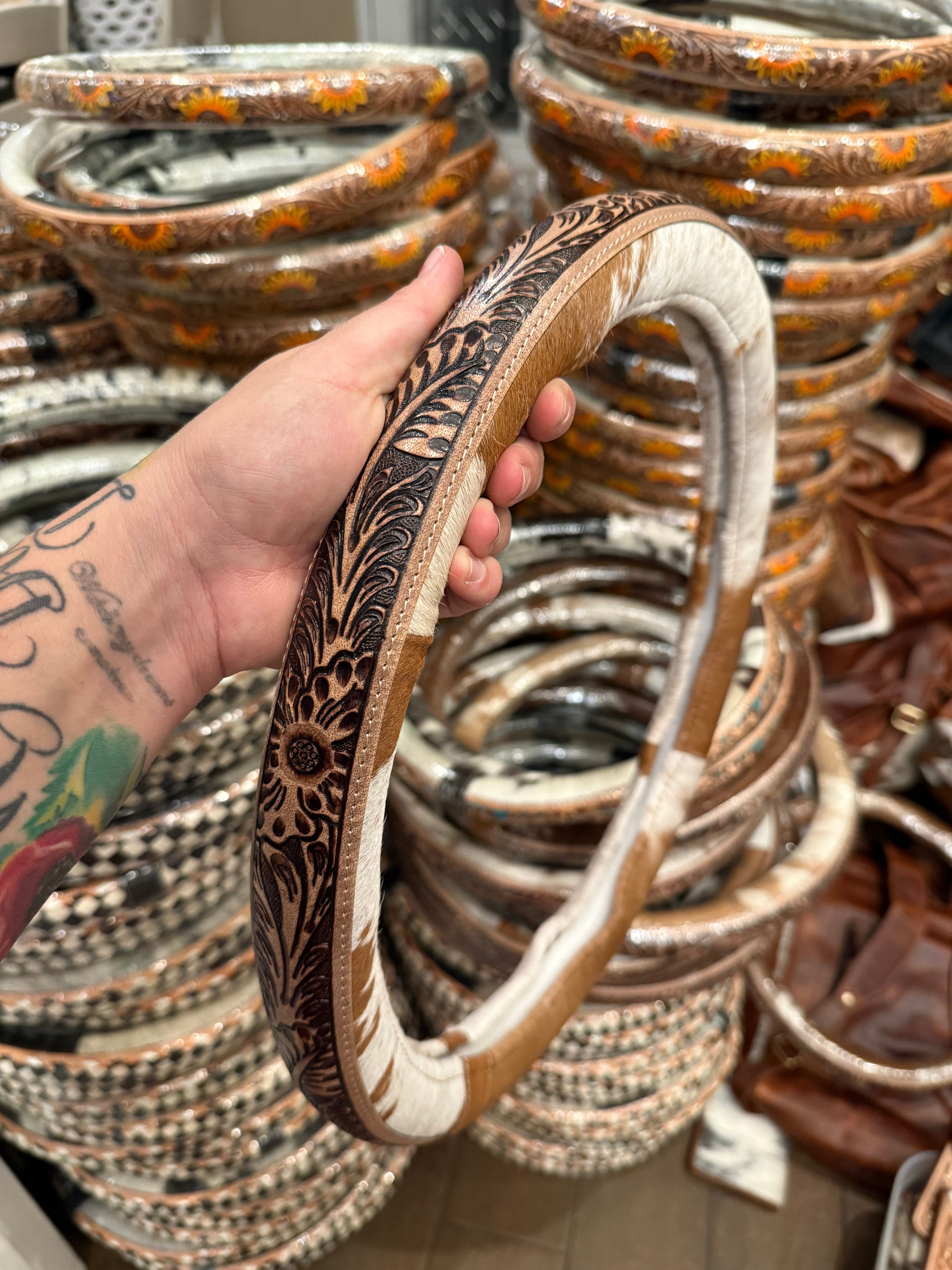 15.25” tool, brown and brown leather cowhide steering wheel cover read description before purchase ￼
