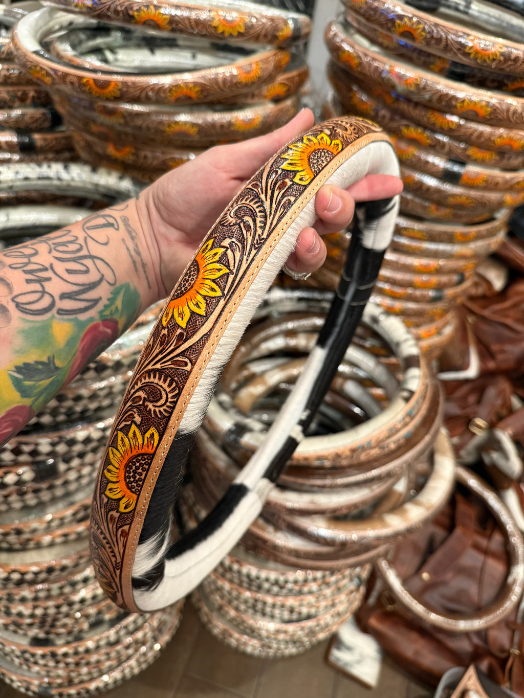 15.25” - sunflower tool, leather  cowhide steering wheel cover read description before purchase