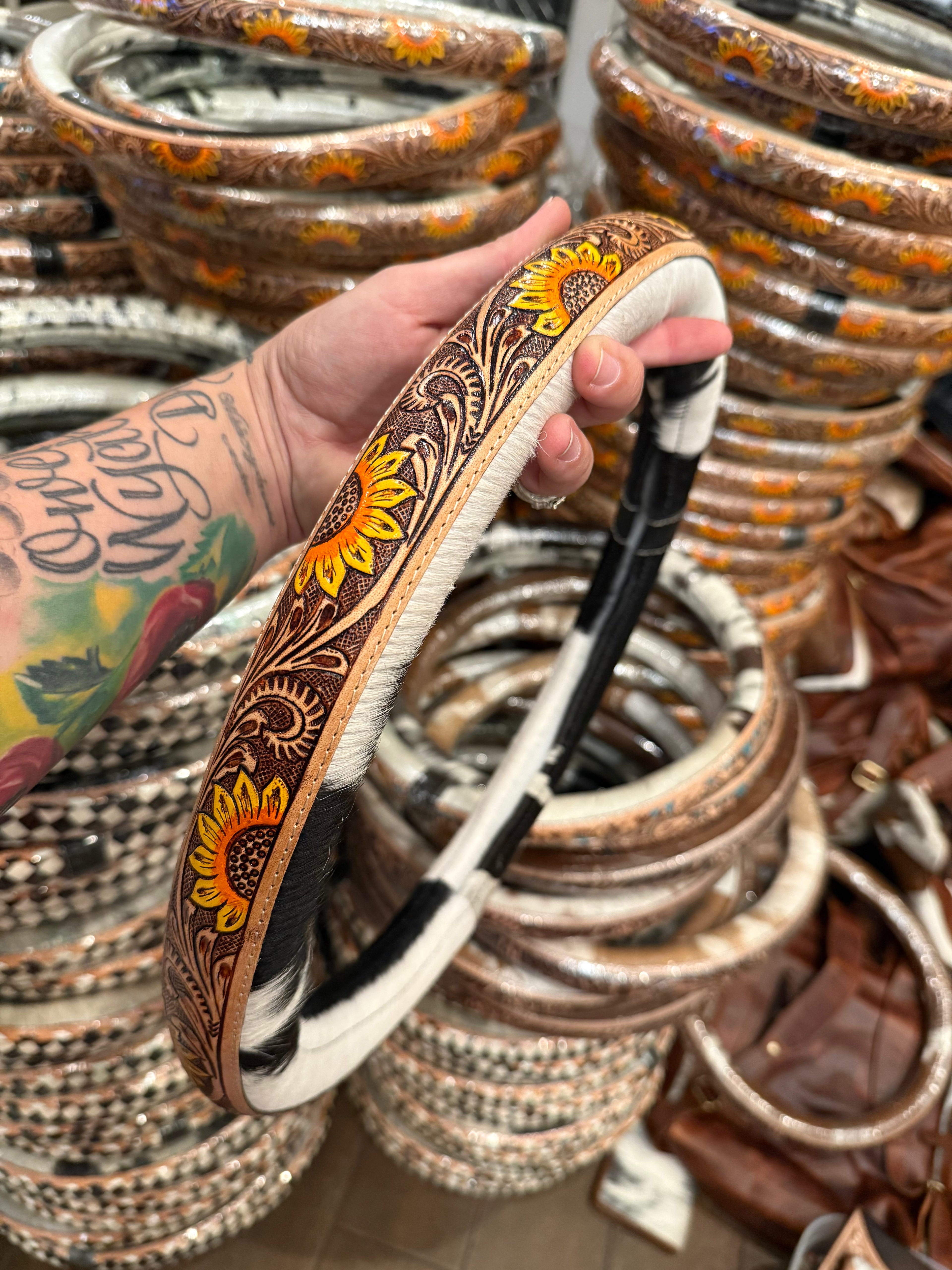 15.25” - sunflower tool, leather  cowhide steering wheel cover read description before purchase