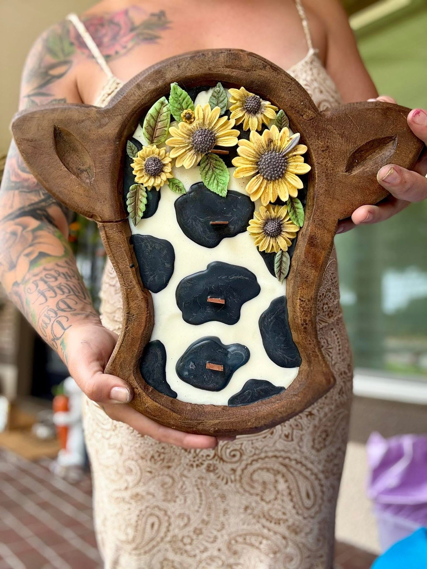 Sunflower cow candle
