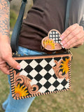 “Checkered Sunflower” crossbody with keychain