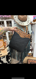 Quilt pattern fringe crossbody purse