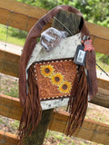 Cowhide and sunflower Purse