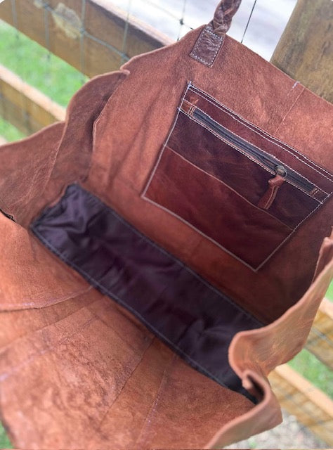 Braided leather Purse with fringe