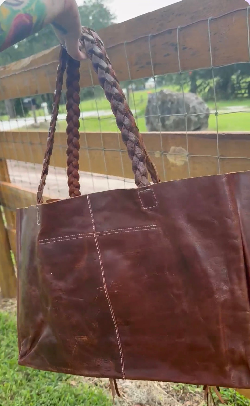 Braided leather Purse with fringe