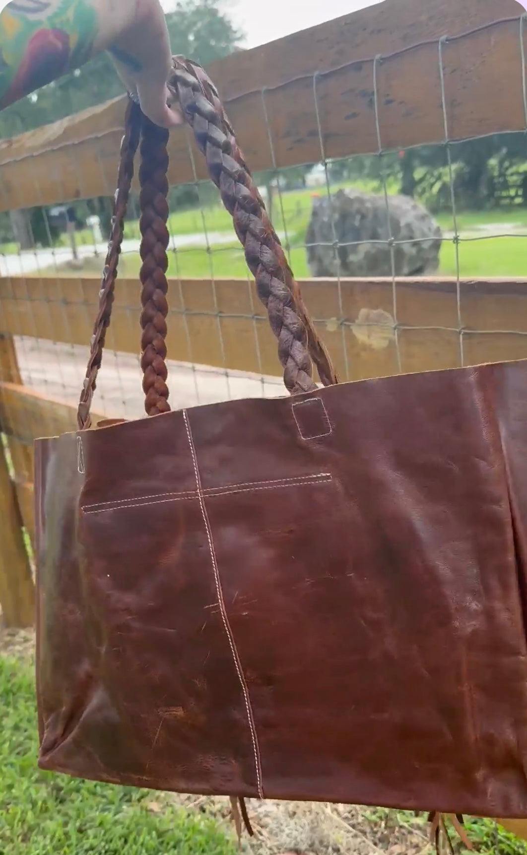 Braided leather Purse with fringe