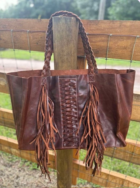 Braided leather Purse with fringe