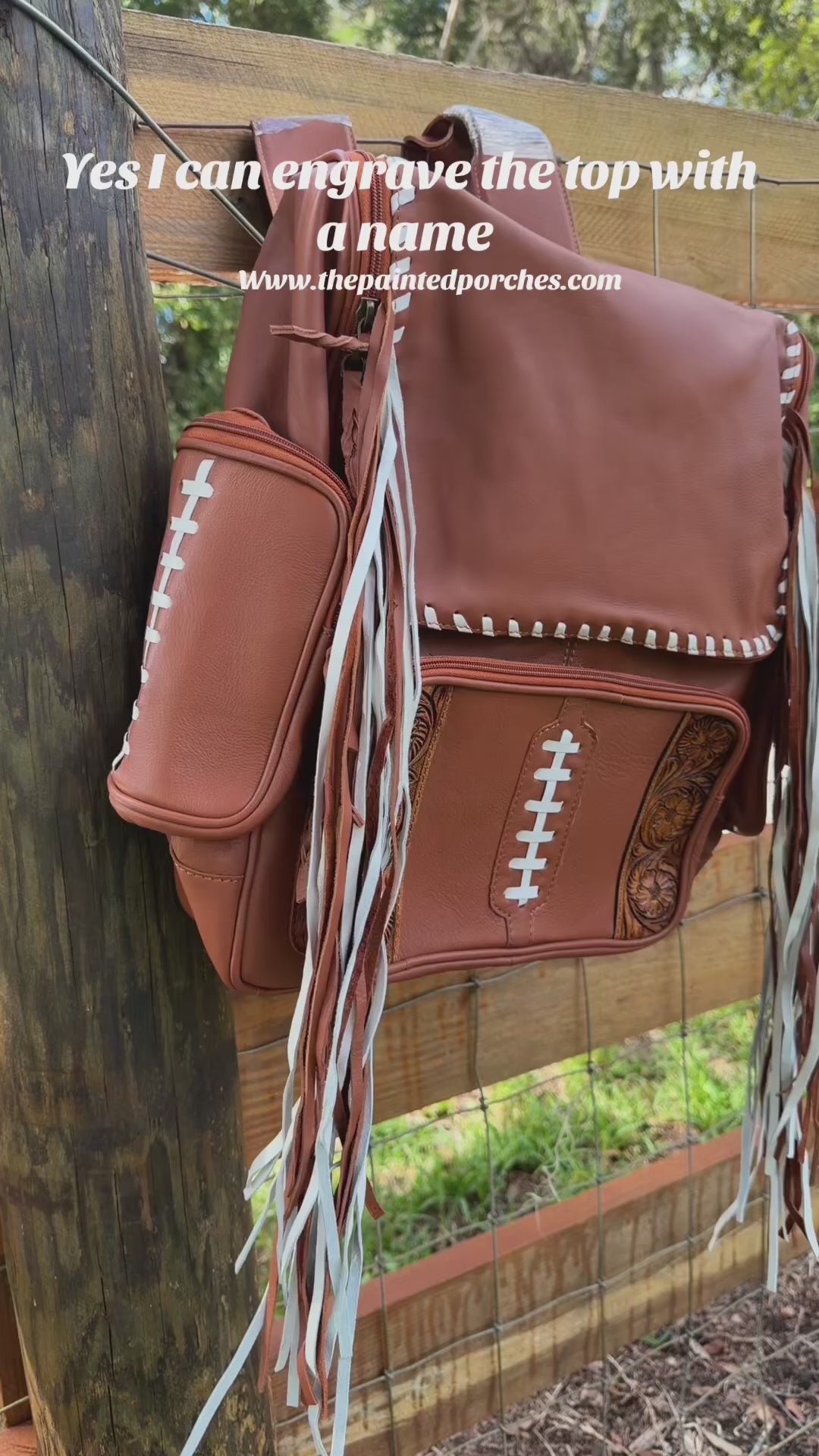 Football Leather fringe sports themed bookbag