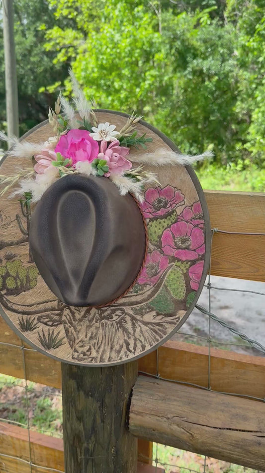 Longhorn cowhide wide brim hat