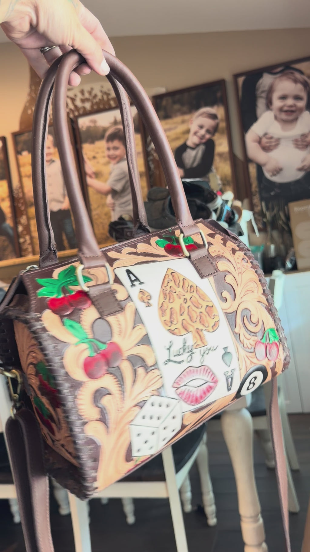 Lucky you tooled leather speedy duffle (L)