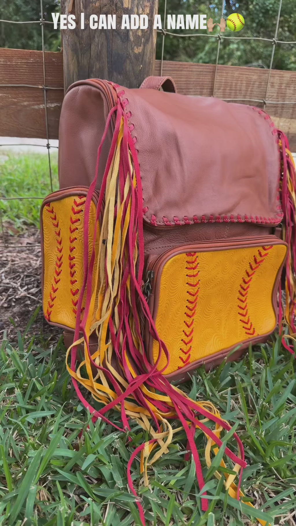 Softball Leather fringe sports themed bookbag