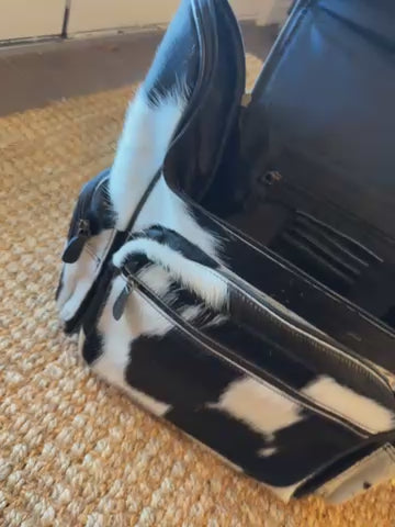 Tooled leather bookbag black leather