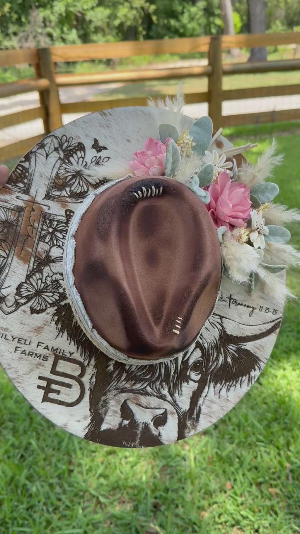Engraved cowhide hat - farm logo/brand