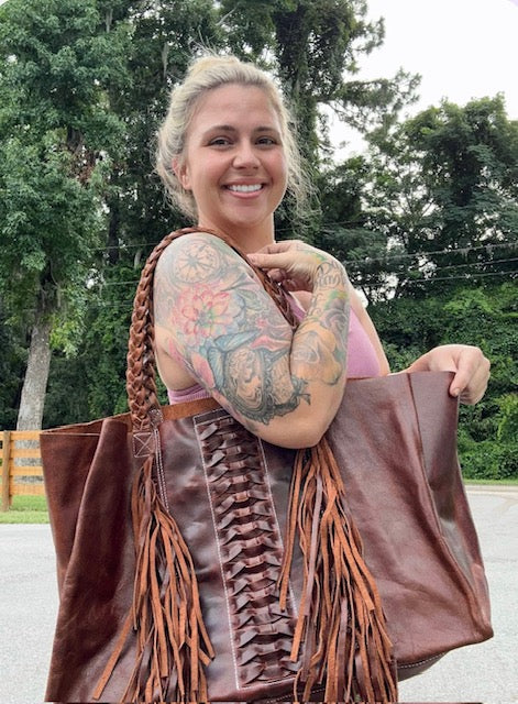 Braided leather Purse with fringe