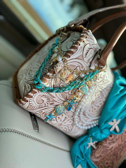 "Coastal Cowgirl"- white tooled leather speedy (L)