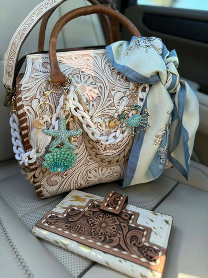 "Serenity by the Sea" - white tooled leather speedy (L)