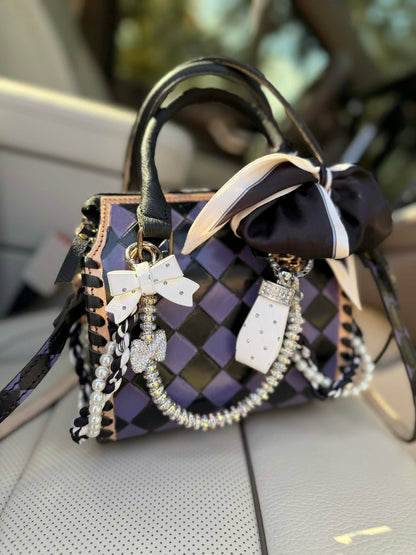 "Black Swan Society" - purple checker tooled leather speedy (mini)