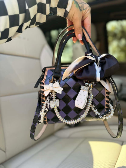 "Black Swan Society" - purple checker tooled leather speedy (mini)