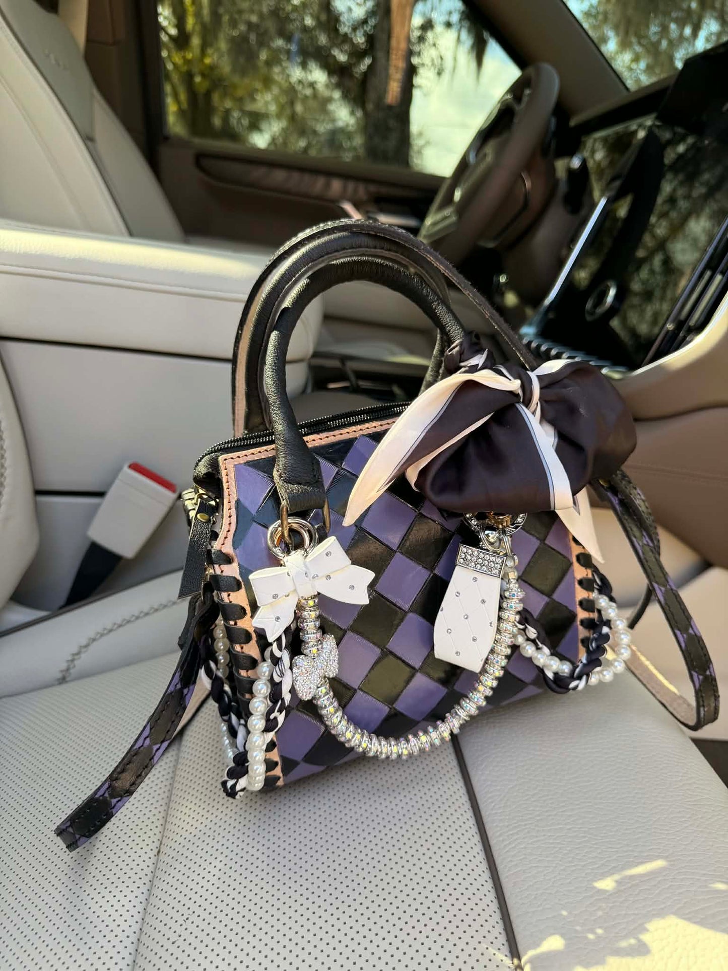 "Black Swan Society" - purple checker tooled leather speedy (mini)