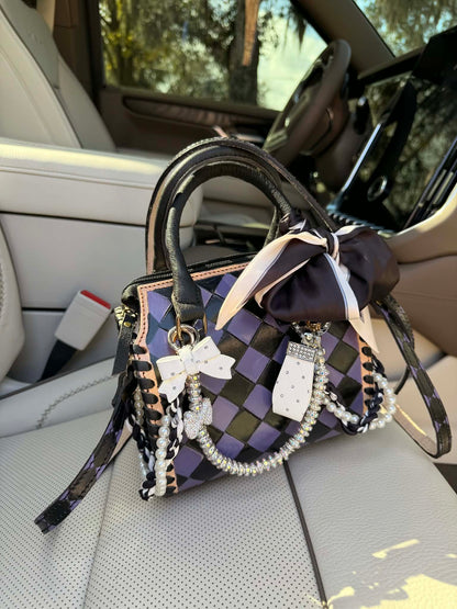 "Black Swan Society" - purple checker tooled leather speedy (mini)