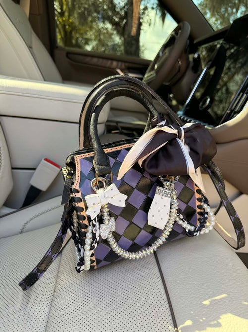 "Black Swan Society" - purple checker tooled leather speedy (mini)