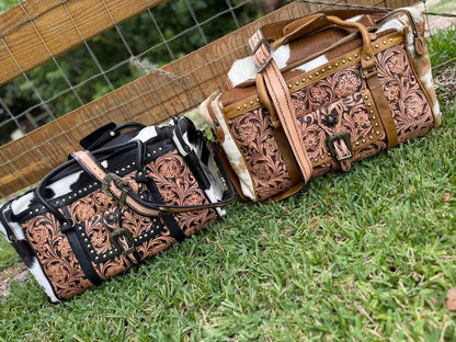 Duffle tooled leather and cowhide