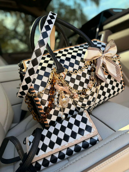 "Uptown Girl" - checker tooled leather speedy Duffle