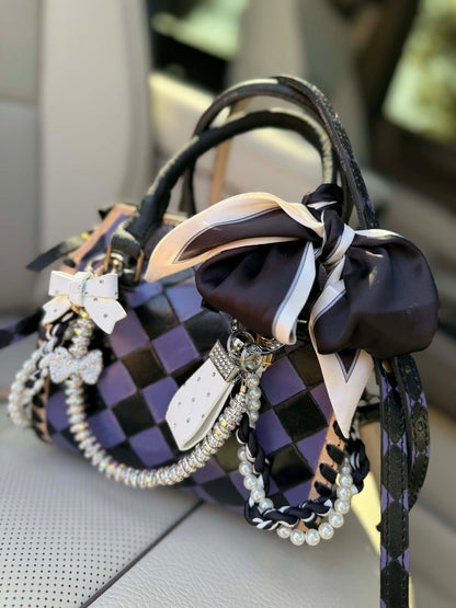 "Black Swan Society" - purple checker tooled leather speedy (mini)